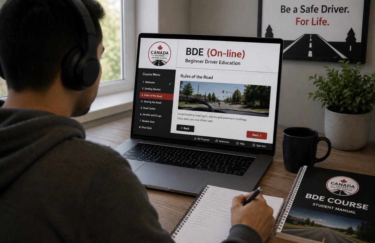 Student completing Canada Drivers Online BDE