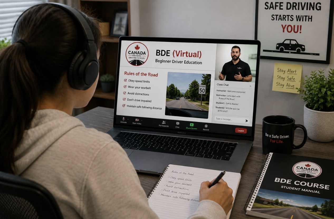 Student attending Canada Drivers Virtual BDE